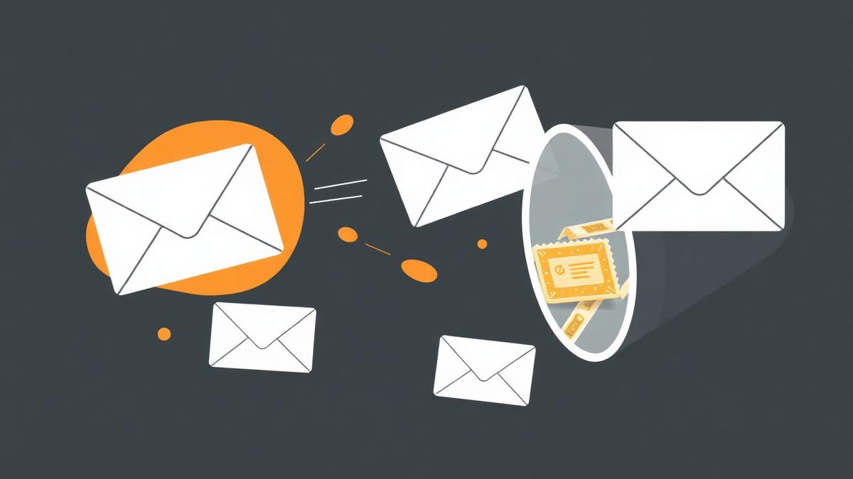 An inbox interface showing messages being sorted, representing spam filtering and moderation