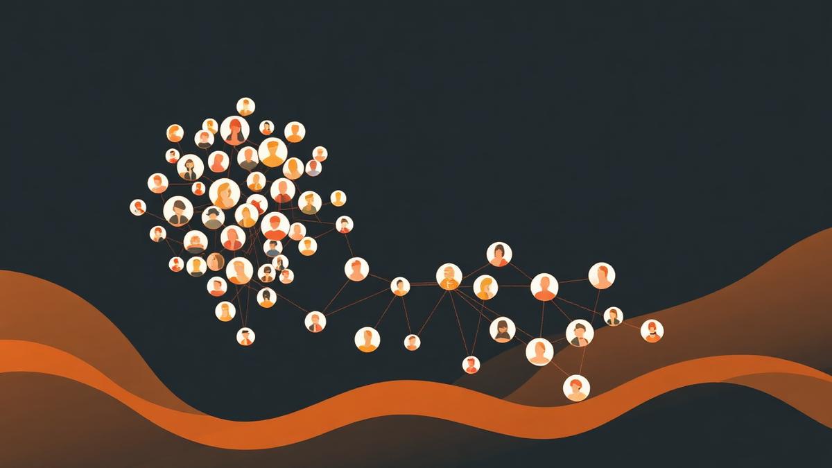 A network diagram of connected chat bubbles representing online communities