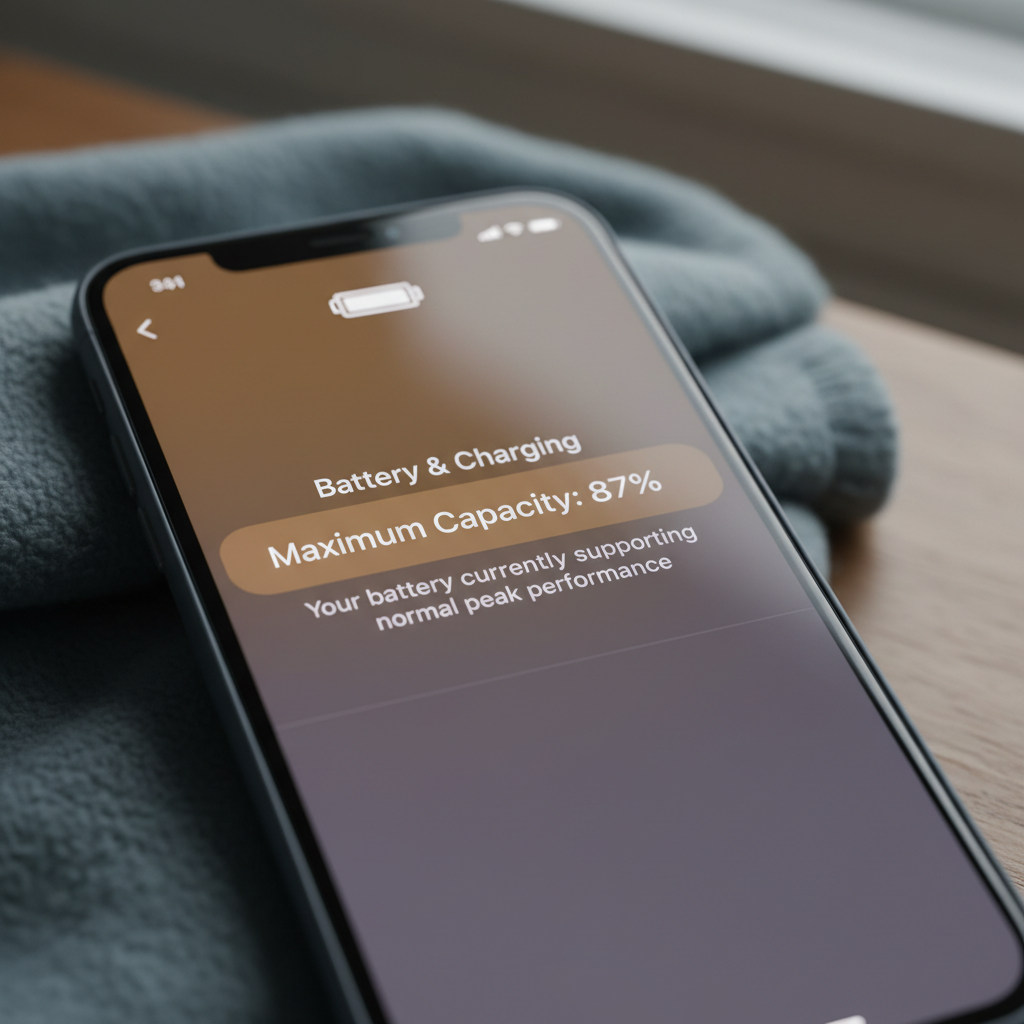 A smartphone settings screen showing a battery health percentage reading