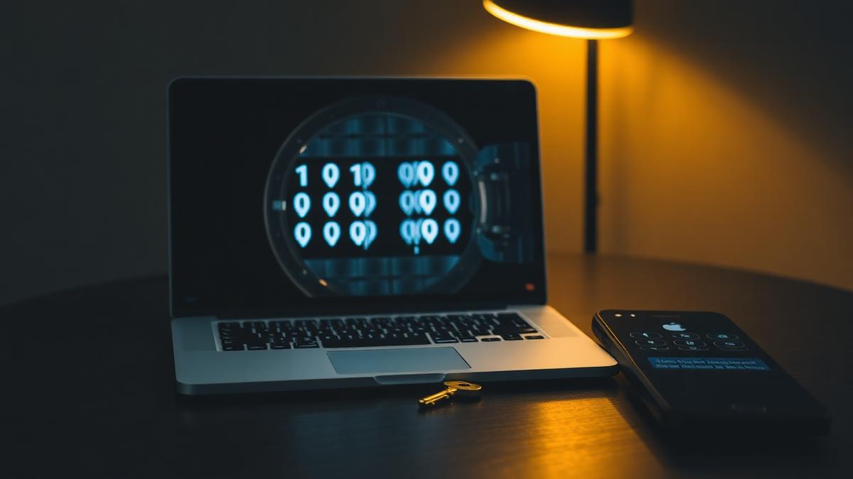 A padlock icon overlaid on a laptop screen representing password security