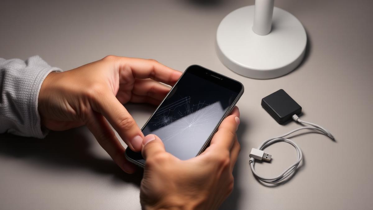 A person inspecting a second-hand smartphone screen before purchase