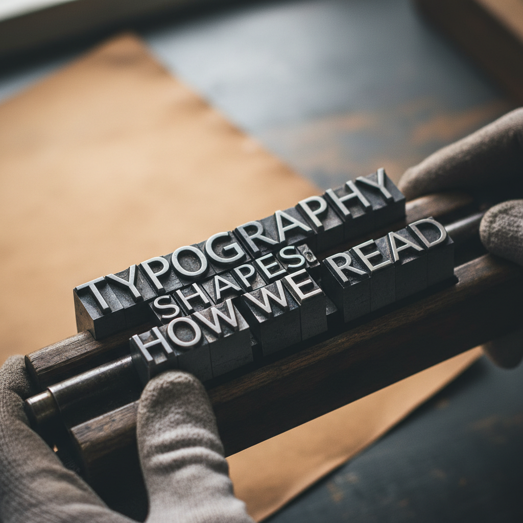 Close-up of metal printing type letters arranged in a composing stick